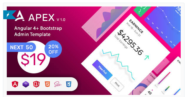Bootstrap theme Apex Angular 4+ Bootstrap Admin Template