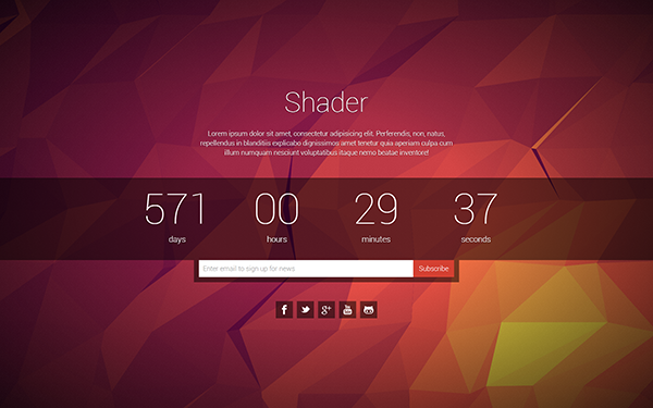 Bootstrap theme Shader - Coming Soon Page