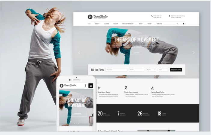 Bootstrap theme DanceStudio - Dance Coach Responsive Website Template