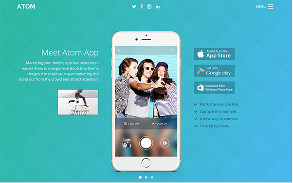 Bootstrap theme Atom | Marketing For Mobile Apps
