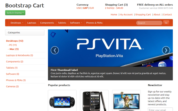 Bootstrap theme Bootstrap Shopping Cart