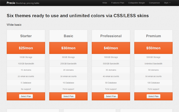 Bootstrap theme Precio - Responsive Pricing Table