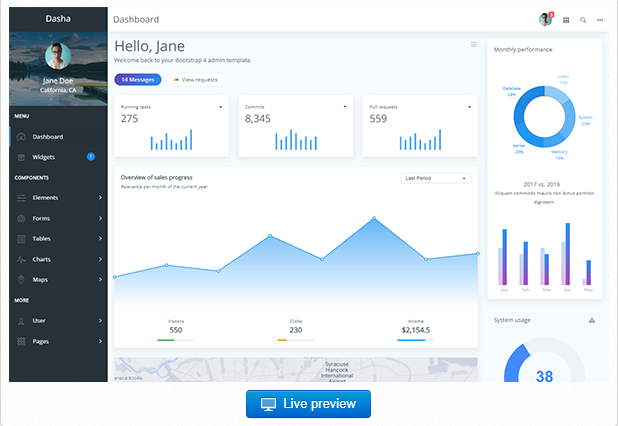Bootstrap theme Dasha - Bootstrap 4 Admin Template