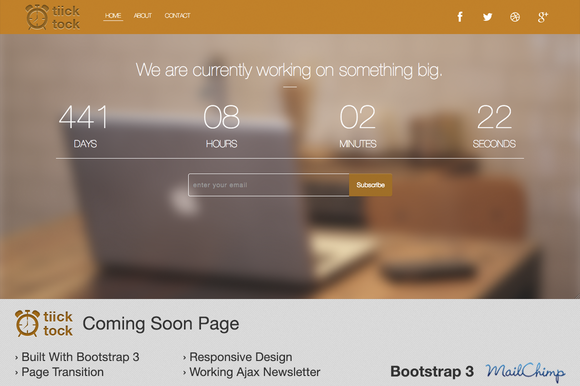 Bootstrap theme Tiick Tock - Responsive Coming Soon